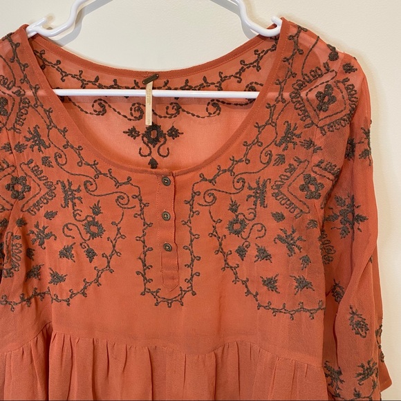 Free People embroidered burnt orange top - Picture 2 of 10